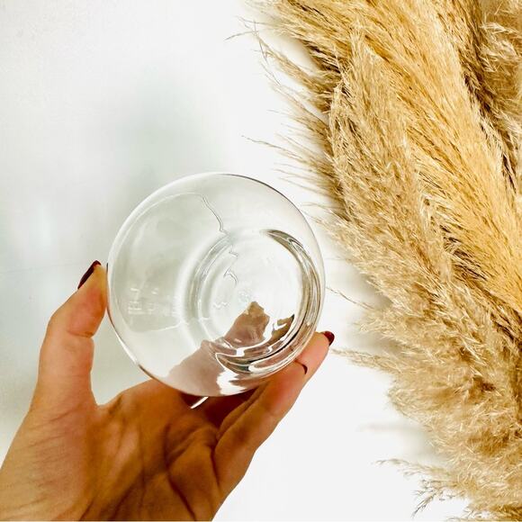 WEST ELM Clear Modern Stemless Wine Juice Glass Mug Drink Wear Glasses Set 2 - Picture 3 of 3